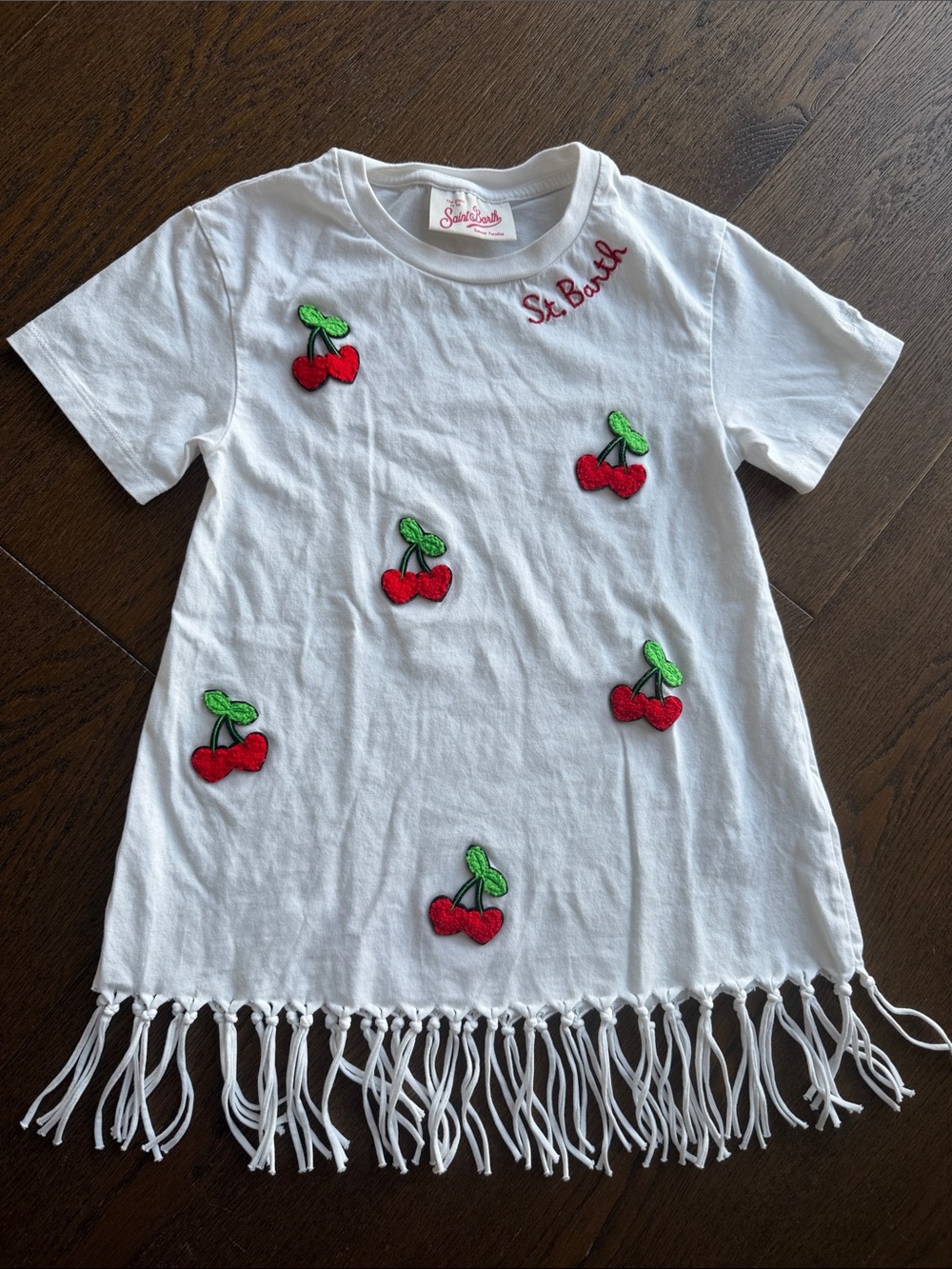 MC2 Saint Barth White Girls' Cherry Fringe T Shirt Dress 6T
